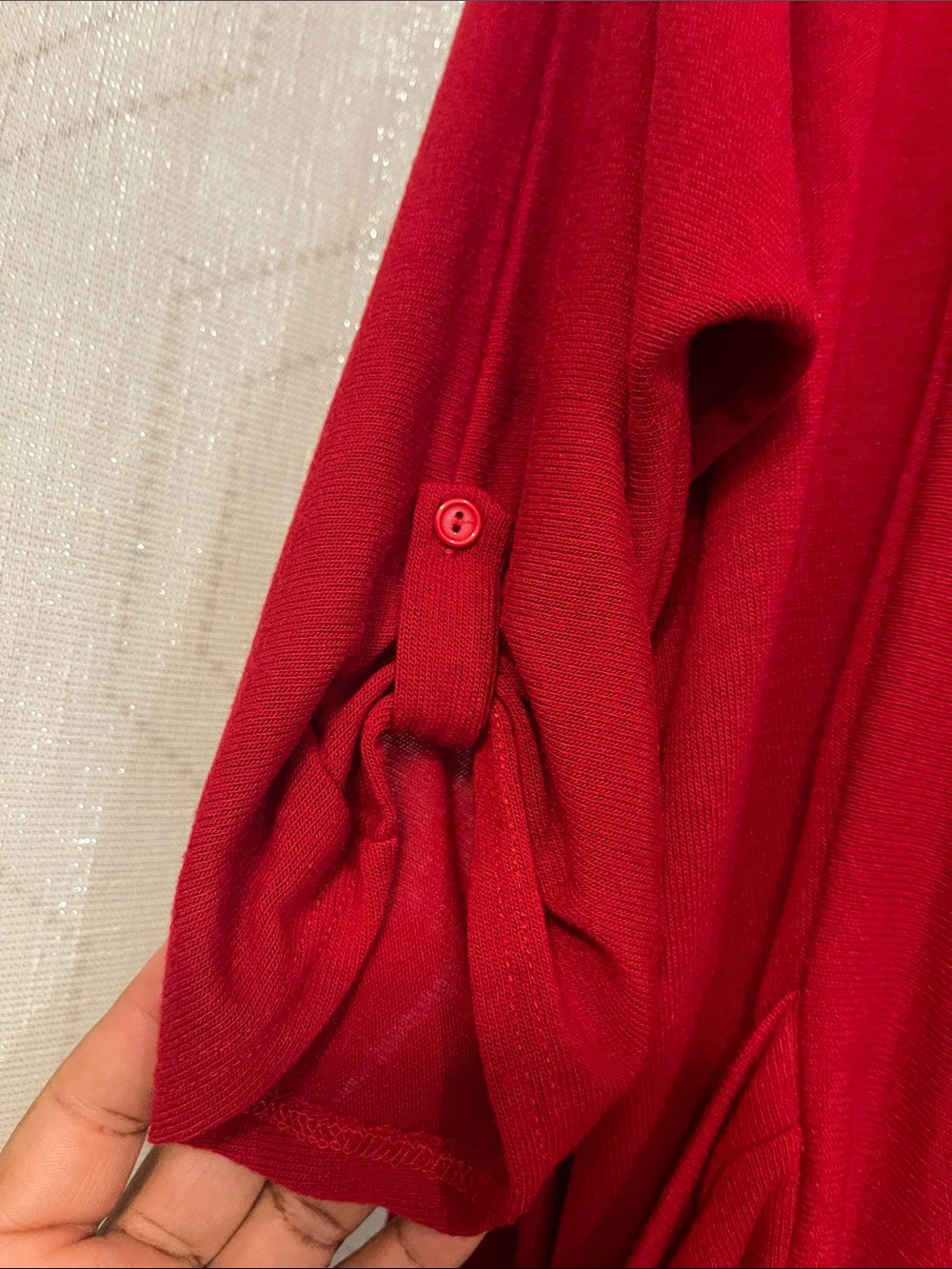 Women’s Open-Front Red Draped Cardigan - Picture 5 of 11